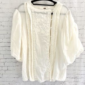Free People SZ Large Antiqued Cream Boho Blouse